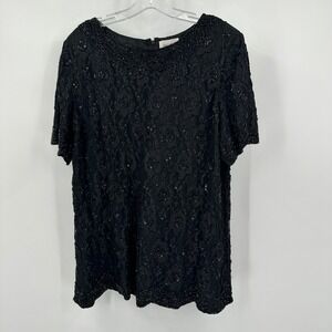 Womens Vintage Old‎ Money Beaded Top Size 18W Black Evening Glam Heritage
